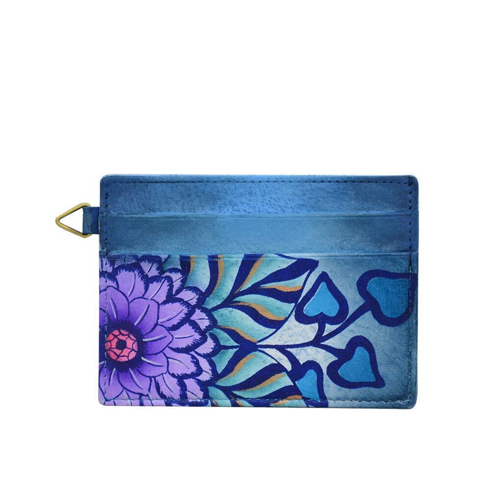 5515 Hand Painted Leather Credit Card Case - Summer Bloom Blue